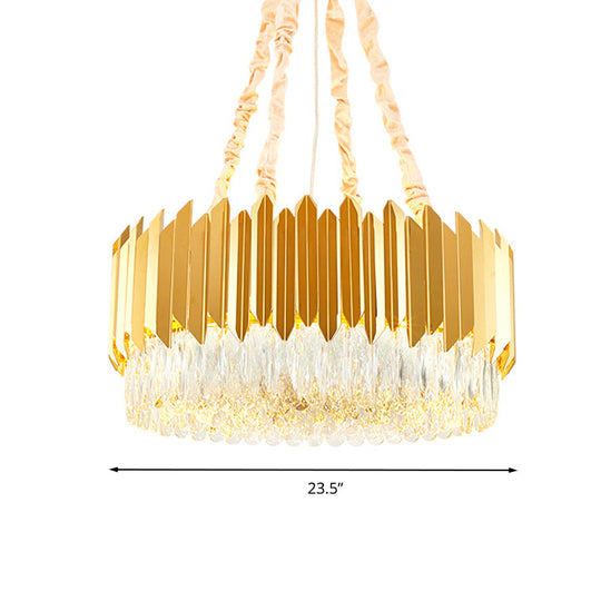 Gold Round Chandelier Lamp With Crystal Block Hangings - 19.5’’/23.5’’ Width Postmodern