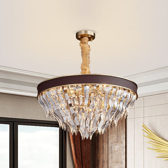 Contemporary Cone Contoured Crystal Pendant Chandelier - 11-Head Brown Suspension Light