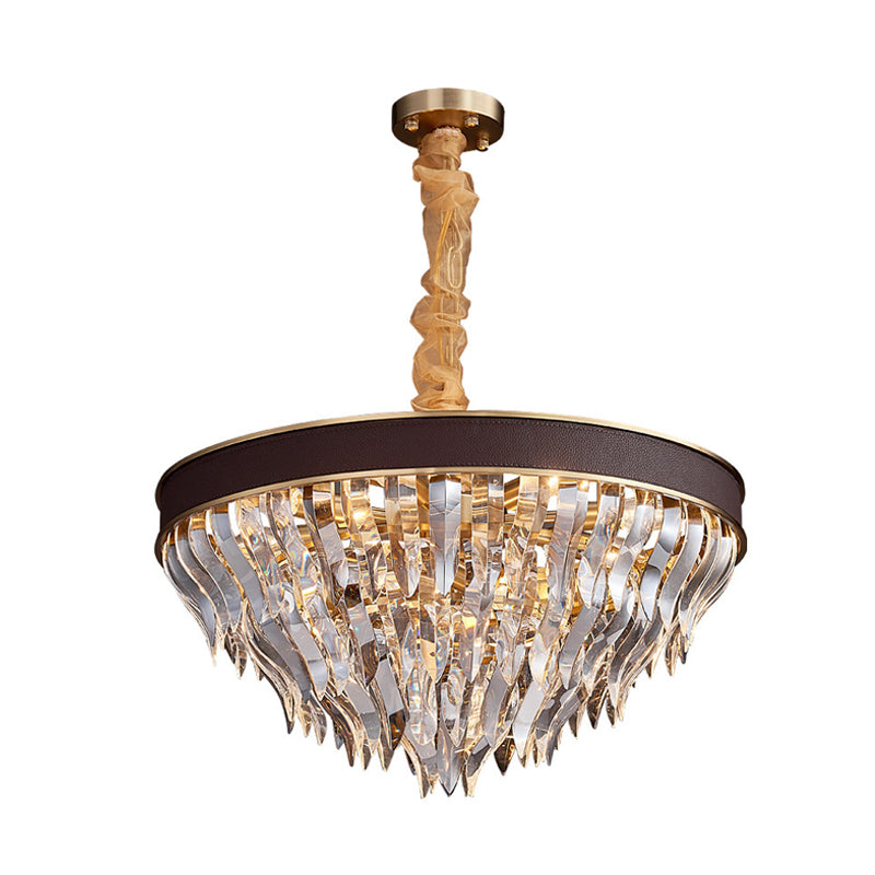 Contemporary Cone Contoured Crystal Pendant Chandelier - 11-Head Brown Suspension Light
