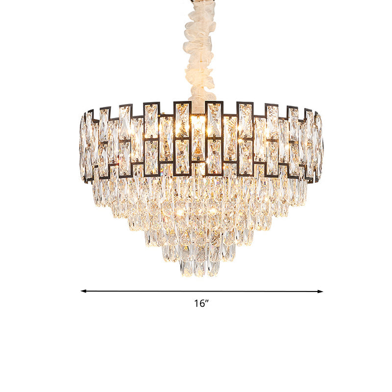 Modern Tapered Nickel Chandelier With Crystal Block 6/10 Heads 16’/19.5’ Wide - Ceiling Hanging