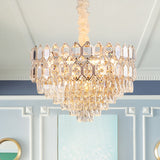 Modern Conical Pendant With K9 Crystal - 6/8 Lights Champagne Chandelier 16/19.5 Wide / 16