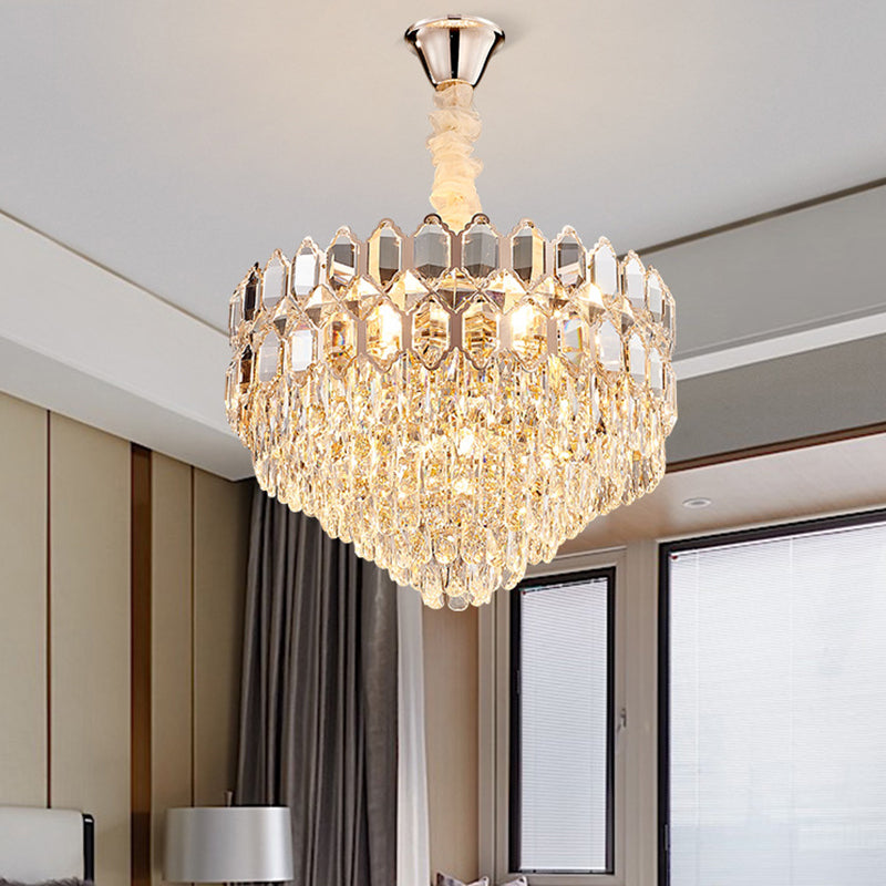 Modern Conical Pendant Lighting: K9 Crystal Chandelier 6/8 Lights Champagne 16’/19.5’ Wide