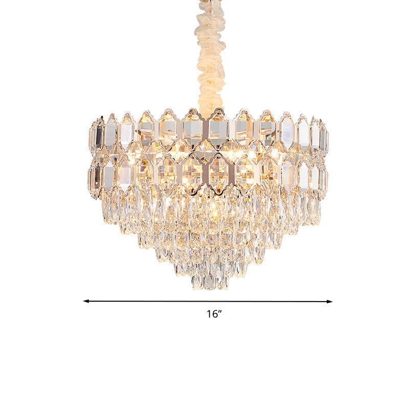 Modern Conical Pendant Lighting: K9 Crystal Chandelier 6/8 Lights Champagne 16’/19.5’ Wide