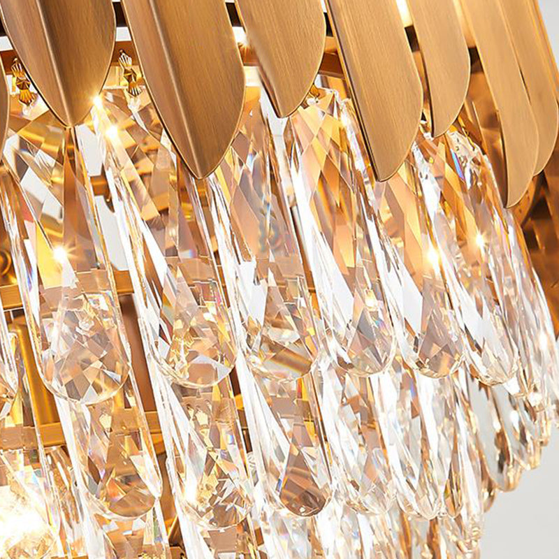 Postmodern Brass Chandelier Pendant Light - Faceted Crystal Cone Design 6/10 Heads 16’/19.5’ Wide