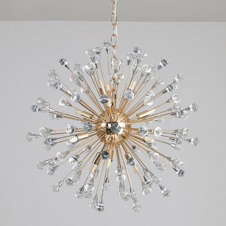 Modern Gold Crystal Beaded Sputnik Pendant Light - 12 Hanging Crystals