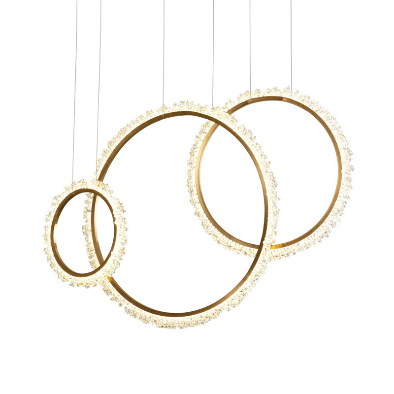 Modern Gold Loop Crystal Pendant Chandelier Led Hanging Lamp Kit With Three Width Options - Warm