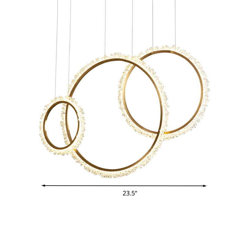 Modern Gold Loop Crystal Pendant Chandelier Led Hanging Lamp Kit With Three Width Options - Warm