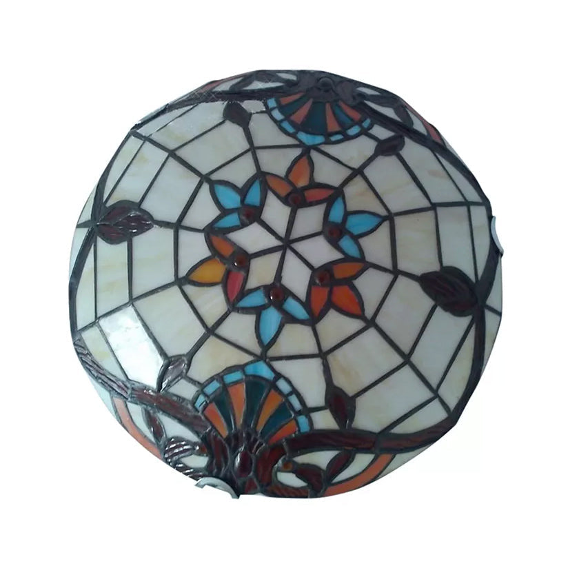 Baroque Stained Glass Ceiling Light With Jewel Decoration - Flush Mount Bowl Shade