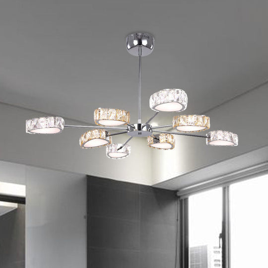 Simple Style Crystal Block Chandelier - 8 Light Triangle Ceiling Lamp In Chrome Warm/White Lighting