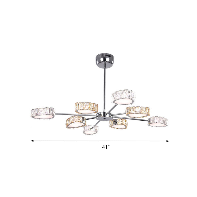 Simple Style Crystal Block Chandelier - 8 Light Triangle Ceiling Lamp In Chrome Warm/White Lighting