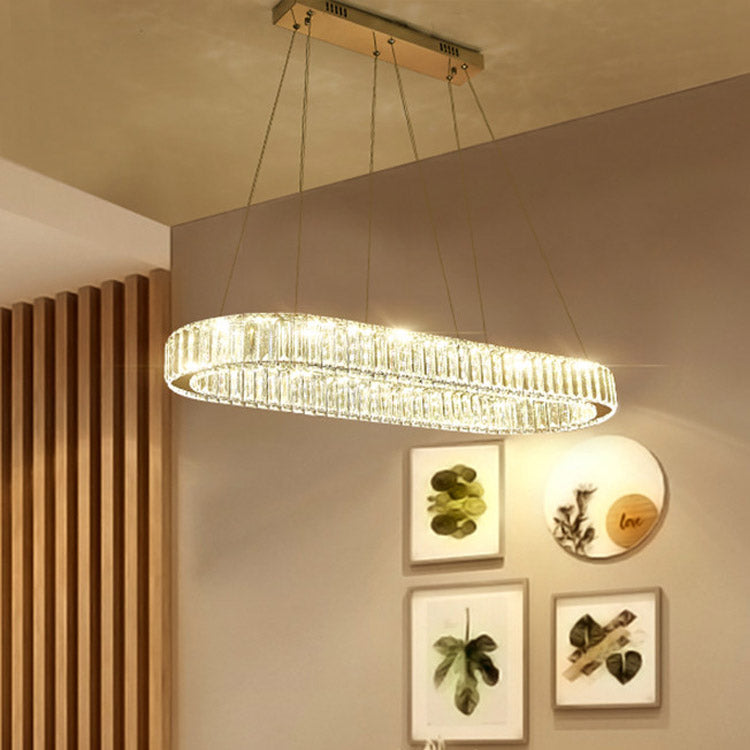 Modern Chrome Oval Hanging Led Chandelier Pendant Light - 27.5/35.5 Wide / 27.5