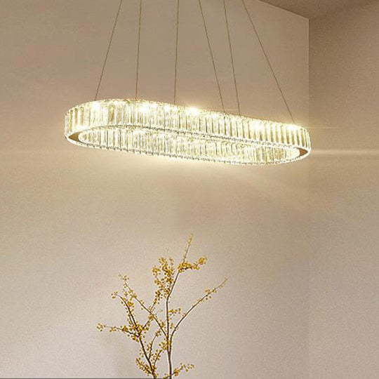 Modern Chrome Oval Led Chandelier Pendant Light - Wide 27.5’/35.5’ Fixture