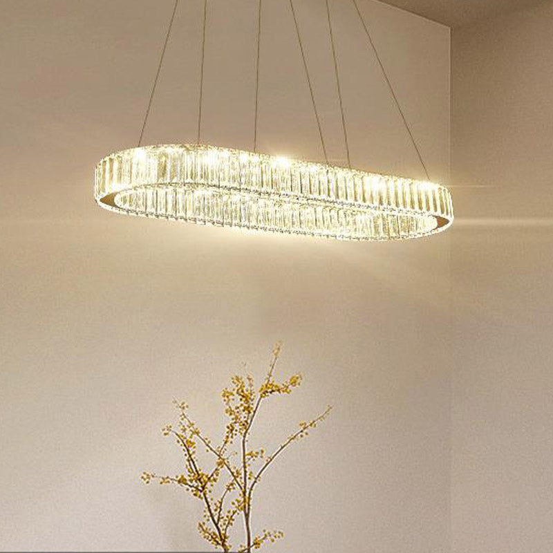 Modern Chrome Oval Hanging Led Chandelier Pendant Light - 27.5/35.5 Wide