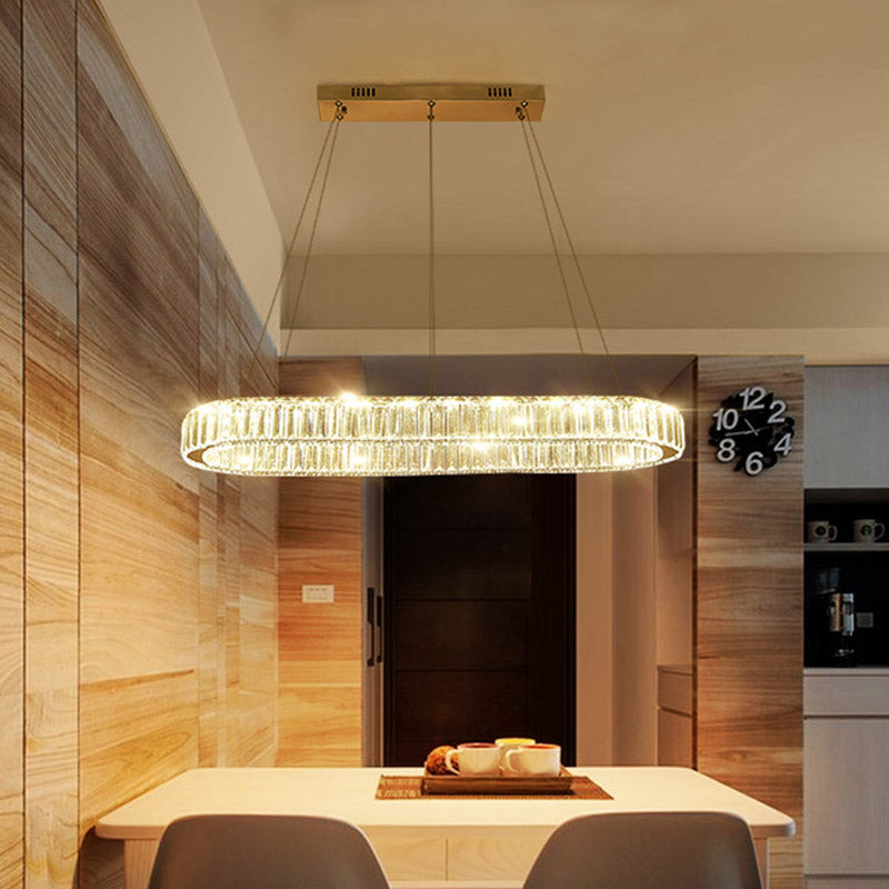 Modern Chrome Oval Hanging Led Chandelier Pendant Light - 27.5/35.5 Wide