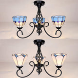Semi Flush Tiffany Lighting With Curved Arm - Choose From 3 5 Or 6 Lights Stained Glass In White