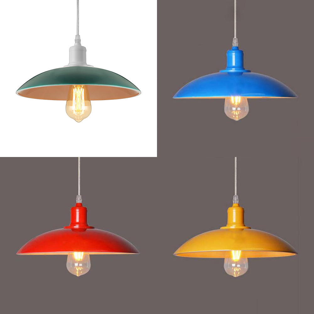 Vintage Metal Saucer Shade Pendant Ceiling Light: Green/Red Stylish 1-Light Fixture For Table