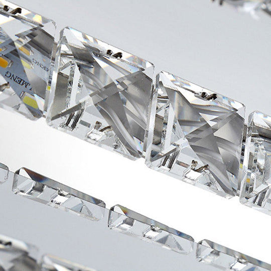 Contemporary Stainless-Steel Rectangle Pendant Light With Led Chandelier And K9 Crystal Accents