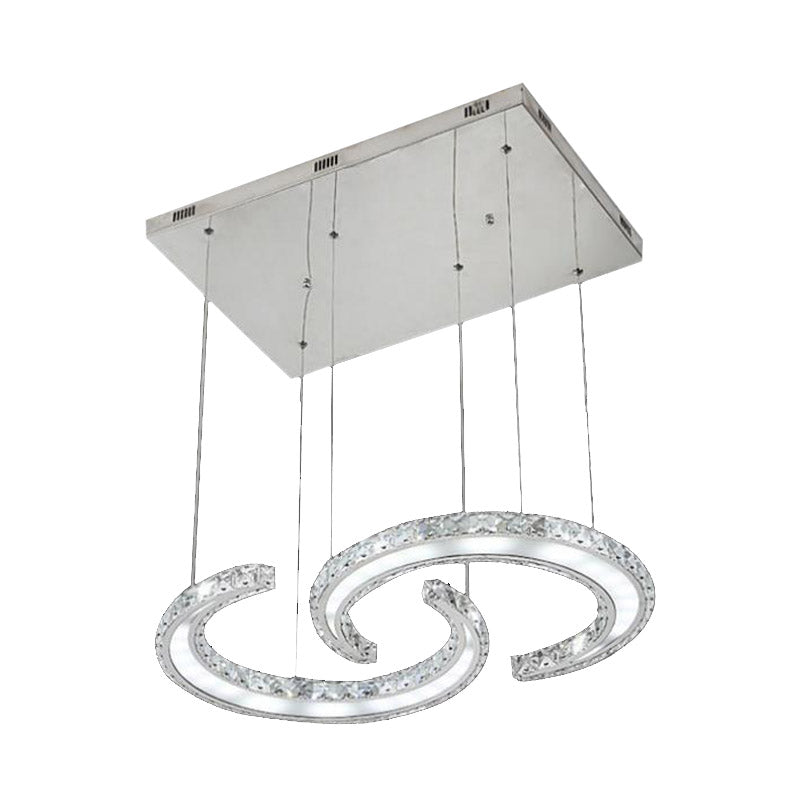 Double C-Shape Suspension Pendant Led Chandelier With K9 Crystal And Chrome Finish In Warm/White/3
