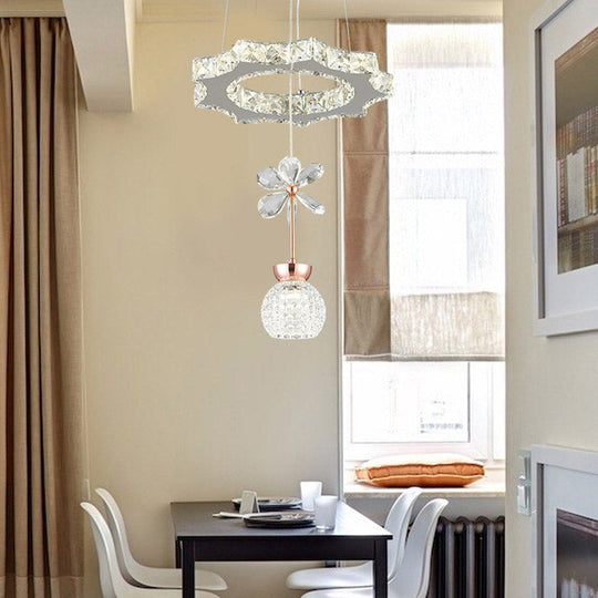 Contemporary Chandelier Pendant Light With Chrome Circle/Gear Design Crystal Dimpled Shade - 1/3/5