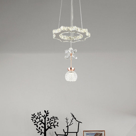 Contemporary Chandelier Pendant Light With Crystal Shade - Modern Chrome Circle/Gear Design (1/3/5