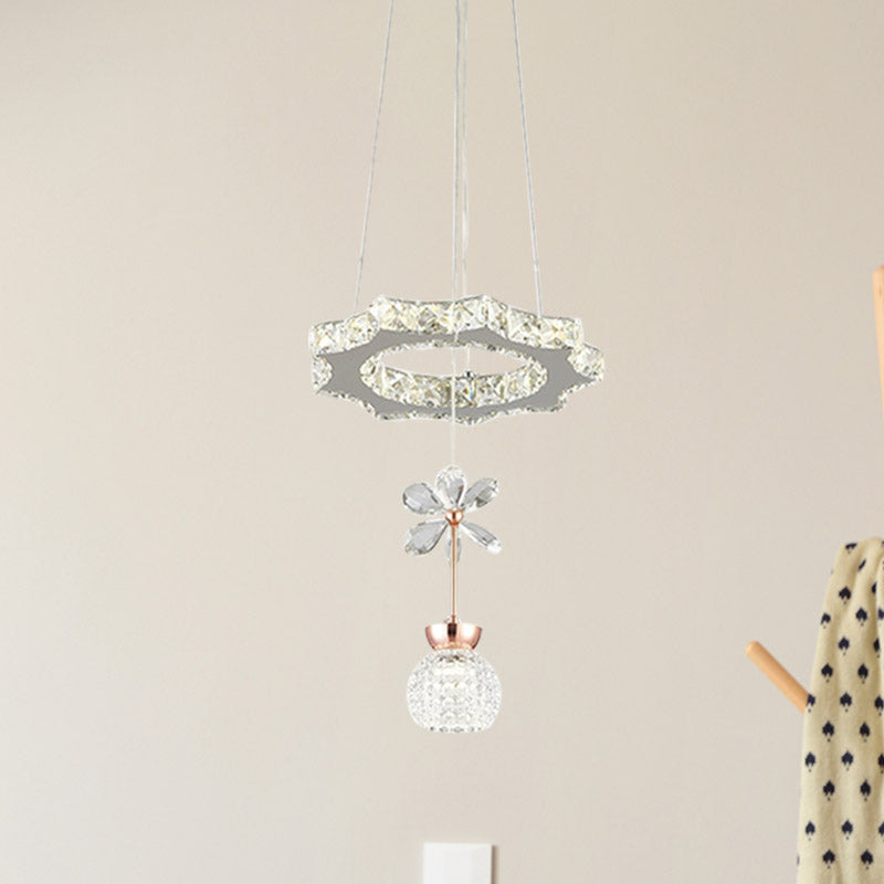 Contemporary Chandelier Pendant Light With Crystal Shade - Modern Chrome Circle/Gear Design (1/3/5