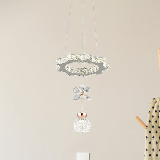 Contemporary Chandelier Pendant Light With Crystal Shade - Modern Chrome Circle/Gear Design (1/3/5