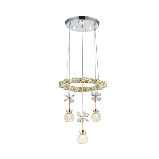 Contemporary Chandelier Pendant Light With Crystal Shade - Modern Chrome Circle/Gear Design (1/3/5