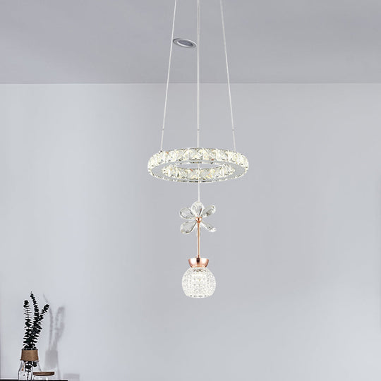 Contemporary Chandelier Pendant Light With Crystal Shade - Modern Chrome Circle/Gear Design (1/3/5