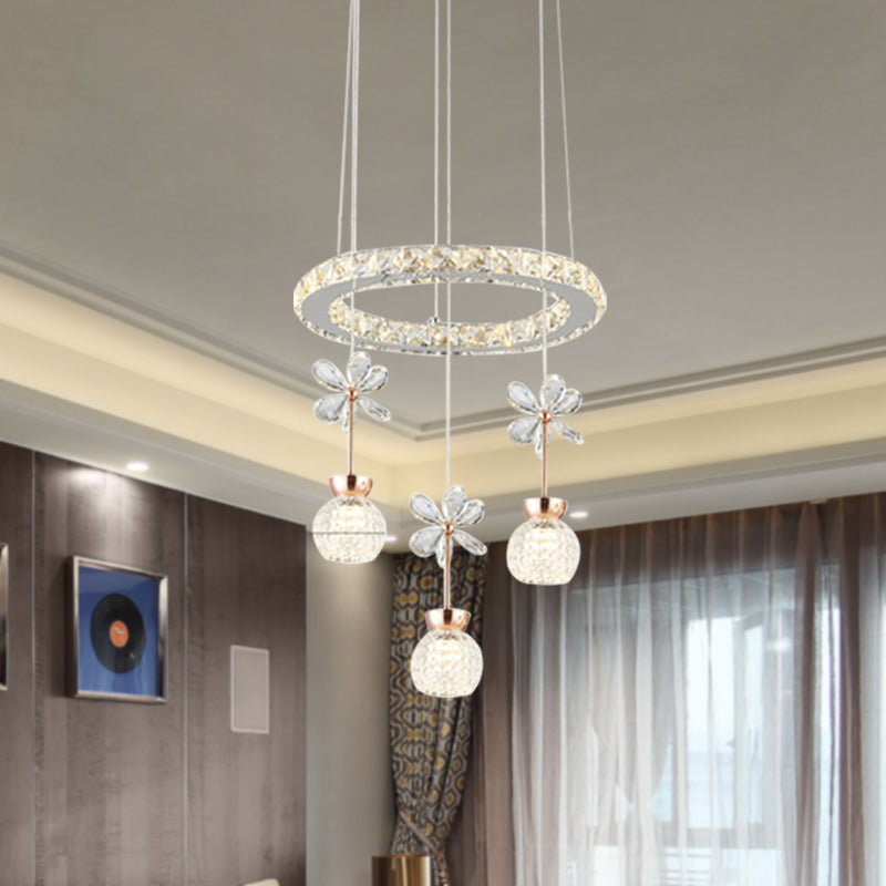 Contemporary Chandelier Pendant Light With Crystal Shade - Modern Chrome Circle/Gear Design (1/3/5