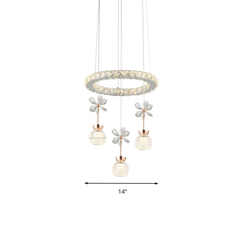 Contemporary Chandelier Pendant Light With Crystal Shade - Modern Chrome Circle/Gear Design (1/3/5
