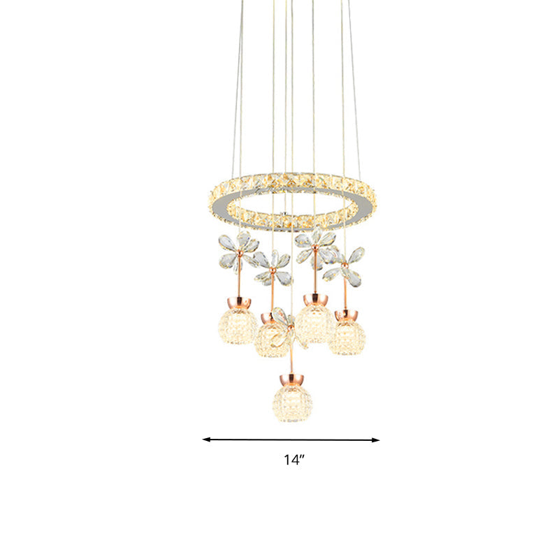 Contemporary Chandelier Pendant Light With Crystal Shade - Modern Chrome Circle/Gear Design (1/3/5