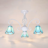 Vintage Rustic Stained Glass Semi Flush Mount Light With Shade - White/Sky Blue/Blue Sky Blue