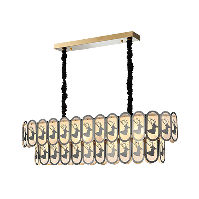 Contemporary Oval Nickel Over Island Lighting - Crystal Suspension Light (10 Lights)