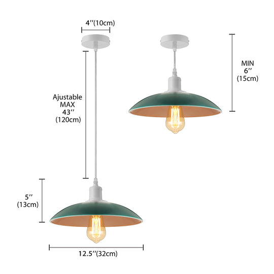 Vintage Metal Saucer Shade Pendant Ceiling Light: Green/Red Stylish 1-Light Fixture For Table