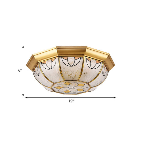 Dining Room Ceiling Light Fixture - 4-Light Flush Mount In Colonial Brass With Frosted Glass