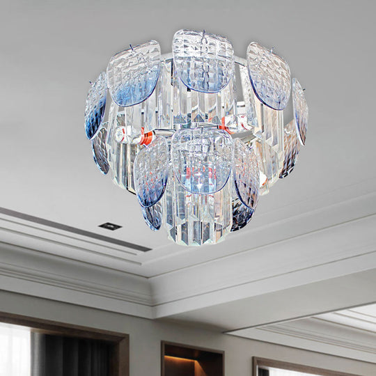 Modern Clear Faceted Crystal Tiered Hanging Light Kit With Blue Pendant Chandelier (5/10 Lights)