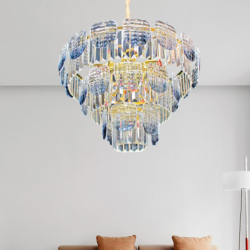 Faceted Crystal Hanging Light Kit - Modern 5/10 Blue Pendant Chandelier