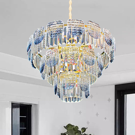 Modern Clear Faceted Crystal Tiered Hanging Light Kit With Blue Pendant Chandelier (5/10 Lights)
