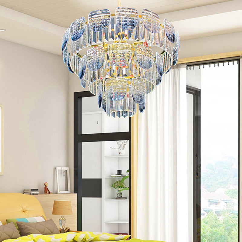 Faceted Crystal Hanging Light Kit - Modern 5/10 Blue Pendant Chandelier