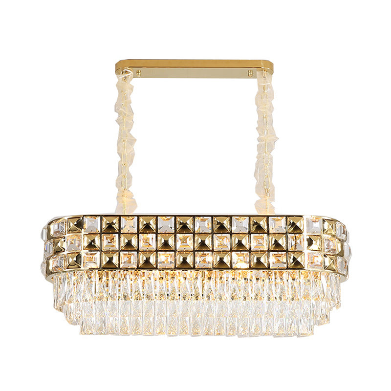 Modern Gold Crystal Chandelier - 10 Head Oval Suspension Light Fixture