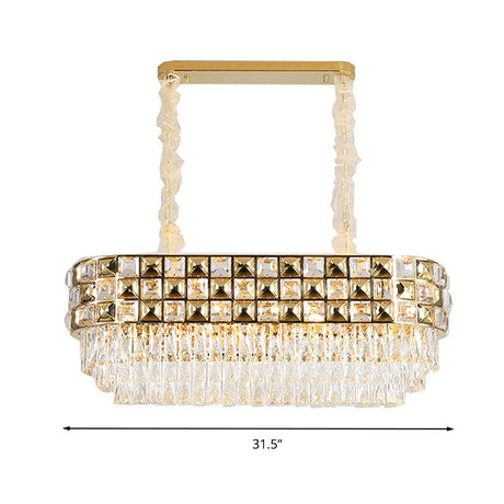 Modern Faceted Crystal Chandelier With 10 Gold Heads - Oval Suspension Lighting
