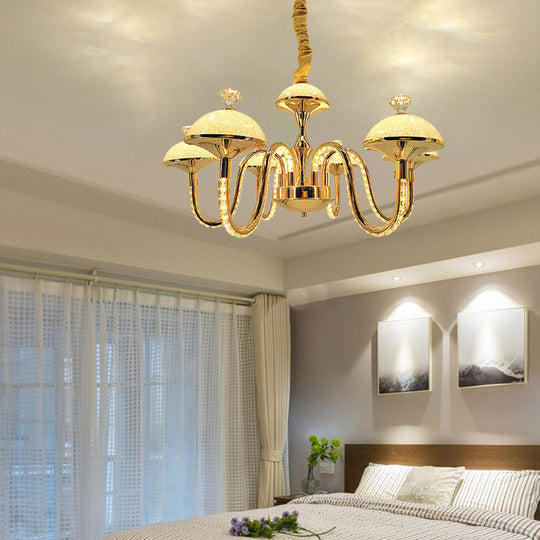 K9 Crystal Pendant Chandelier With Led Gold Hanging Light - Modernism Bowl Shape & Frosted Glass
