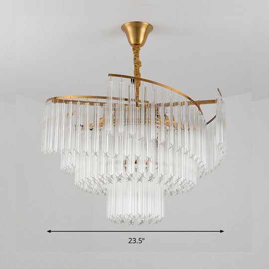 Golden Tiered Crystal Rod Chandelier: 8-Bulb Led Pendant Light For Living Room