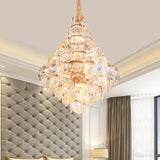 Modern Teardrop Hanging Chandelier - Clear Crystal Glass 12 Bulbs Led Pendant Ceiling Light Gold