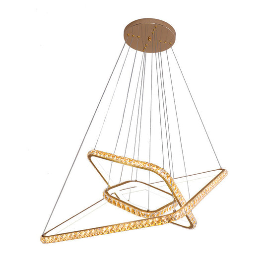 Modernism 3-Tier Gold Chandelier With Clear Crystal Led Pendant - Restaurant Lighting In 3 Colors