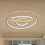 Modern Crystal Led 3-Tier Gold Chandelier With Dual Light Options / Inner Warm Outer White