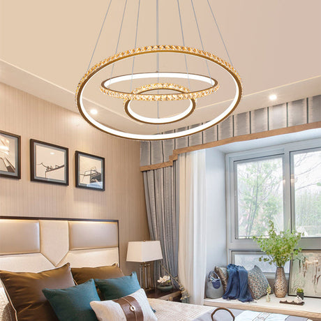Modern Crystal Led 3-Tier Gold Chandelier With Dual Light Options