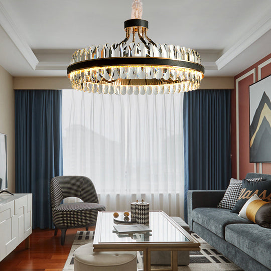 Modern Led Black Crystal Chandelier For Living Room - Stylish Pendant Lighting Fixture