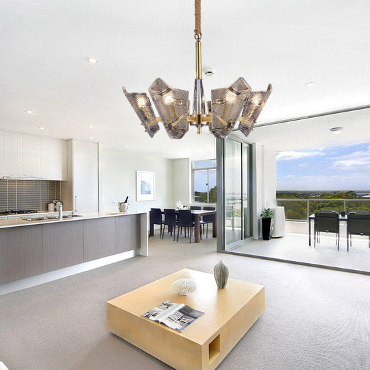 Modern Scrolled Crystal Chandelier Light Fixture - 6 Head Pendant For Kitchen