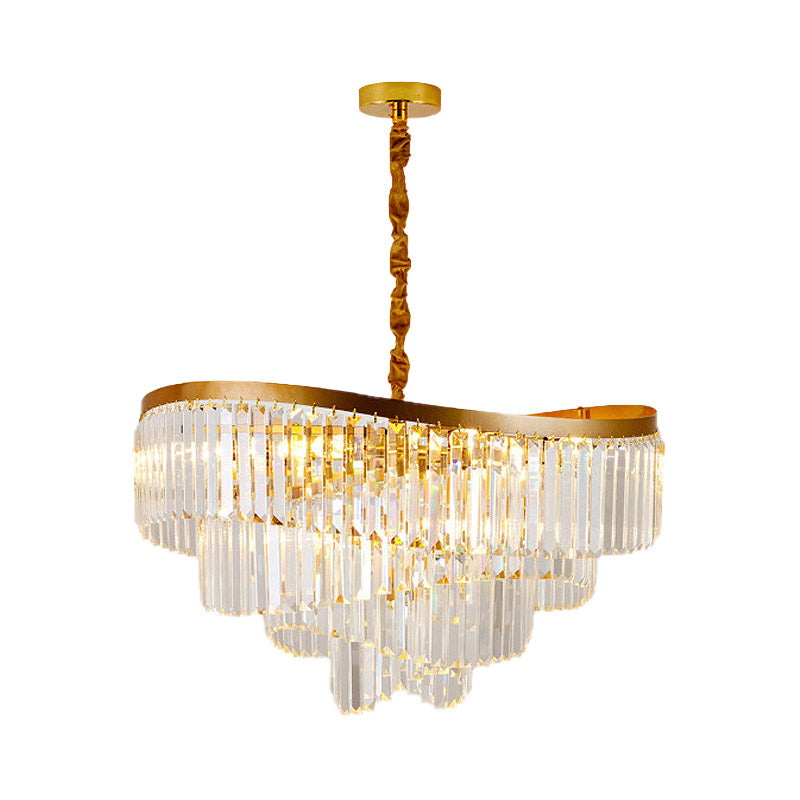 Modern Gold 10-Head Tiered Led Crystal Pendant Chandelier Light For Living Room Lighting